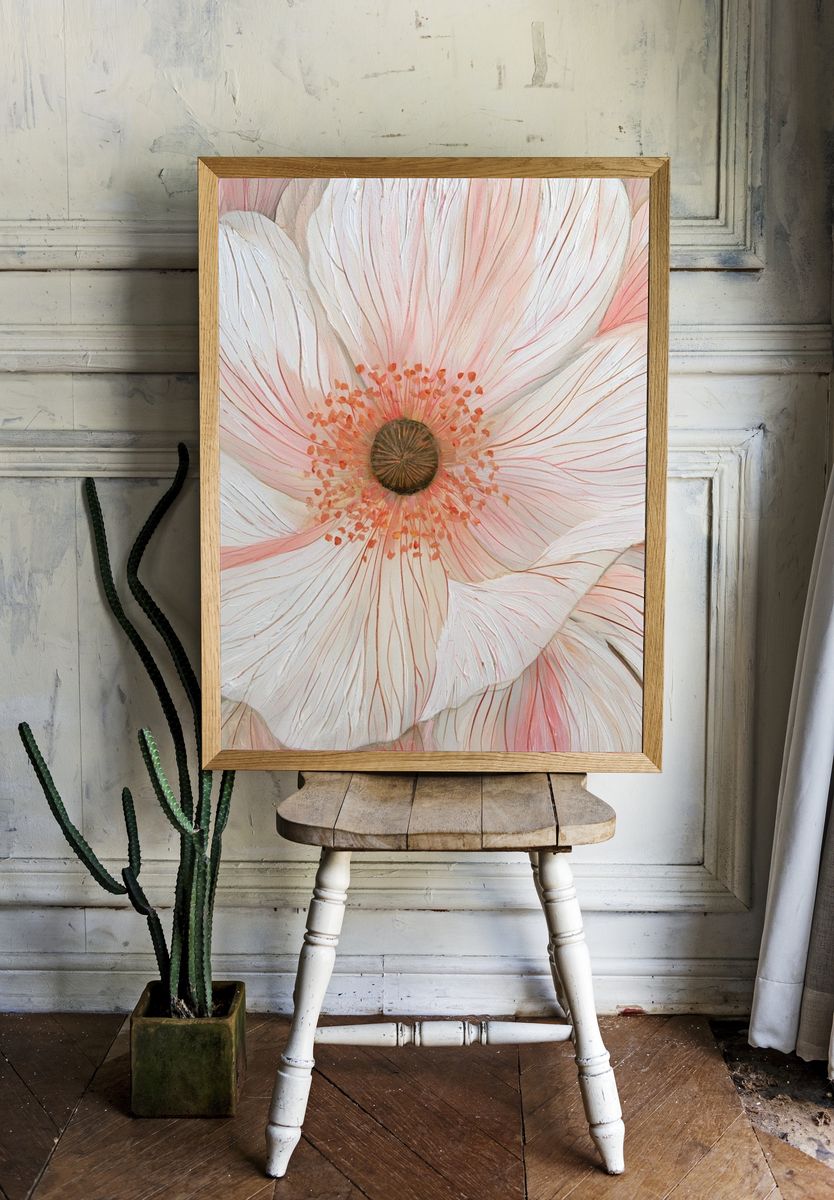 Blush Peony Bloom Print. room preview
