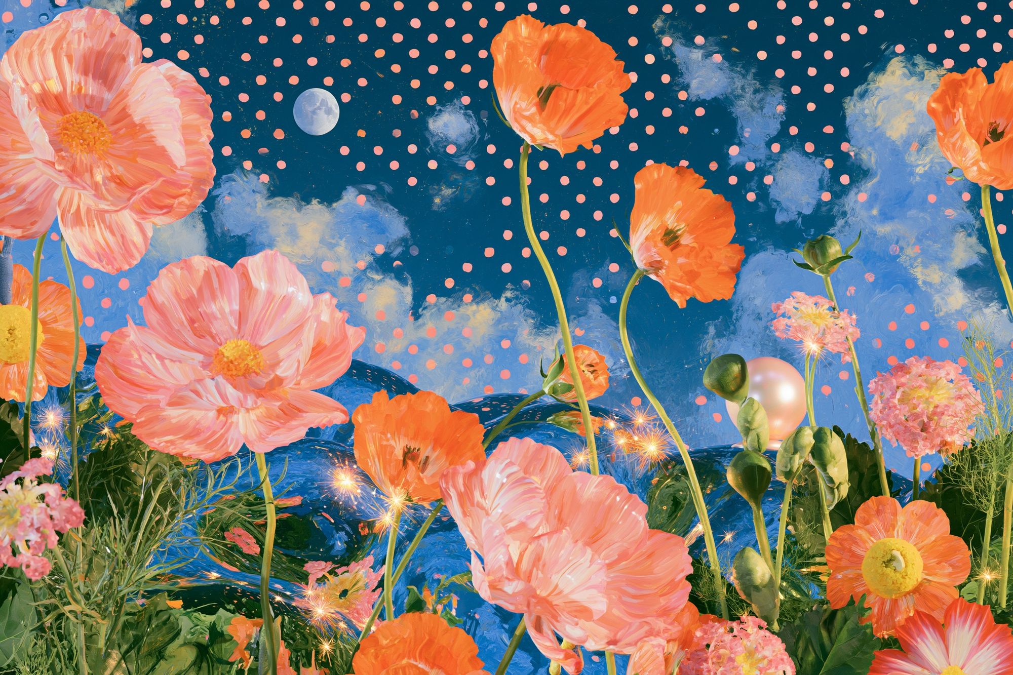 Moonlit Poppy Garden Print. poster detail