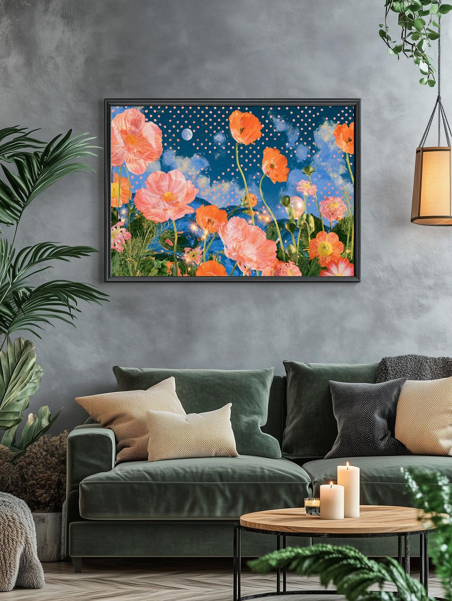 Moonlit Poppy Garden Print. — room view 4