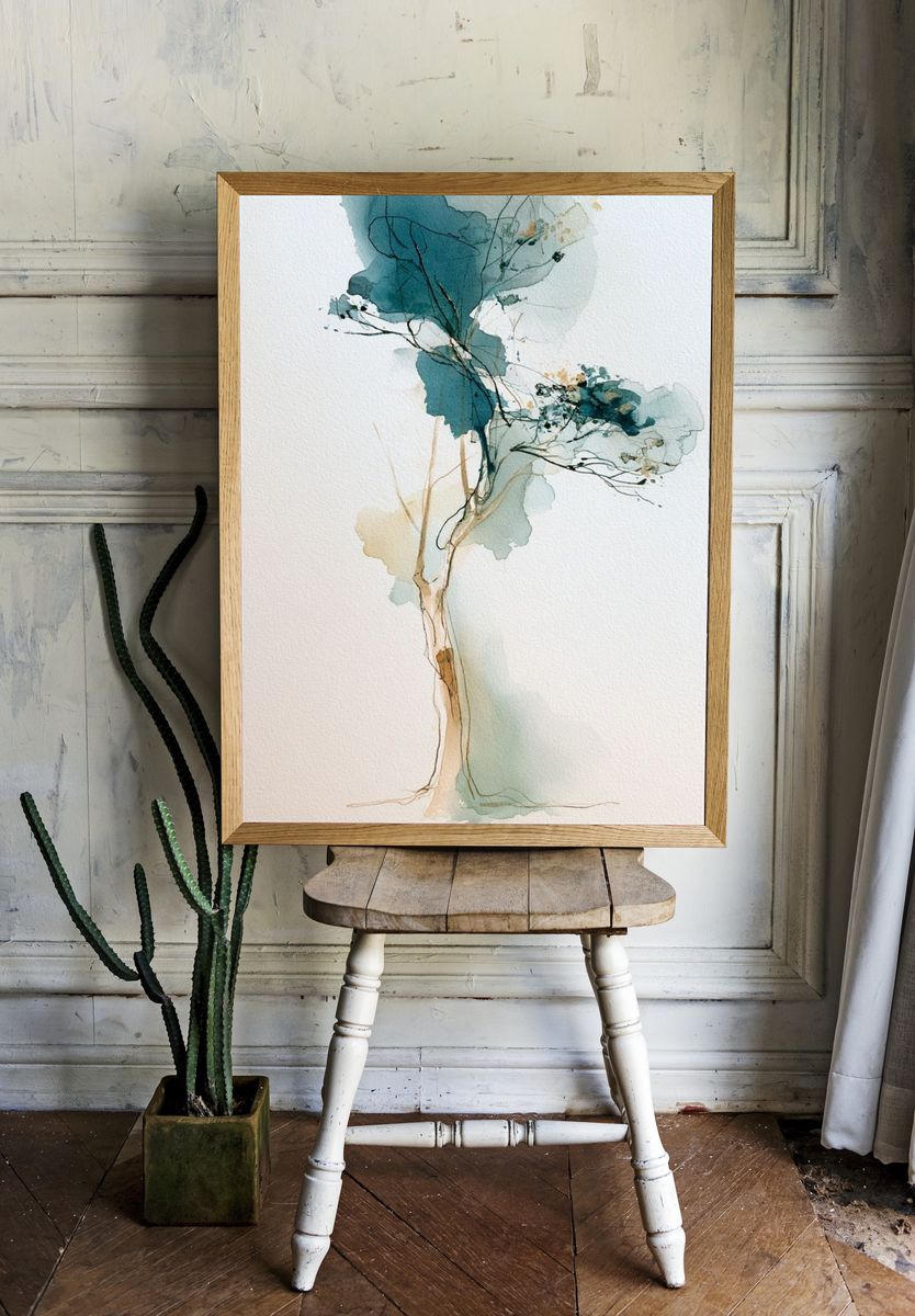Abstract Tree Watercolor Print. room preview