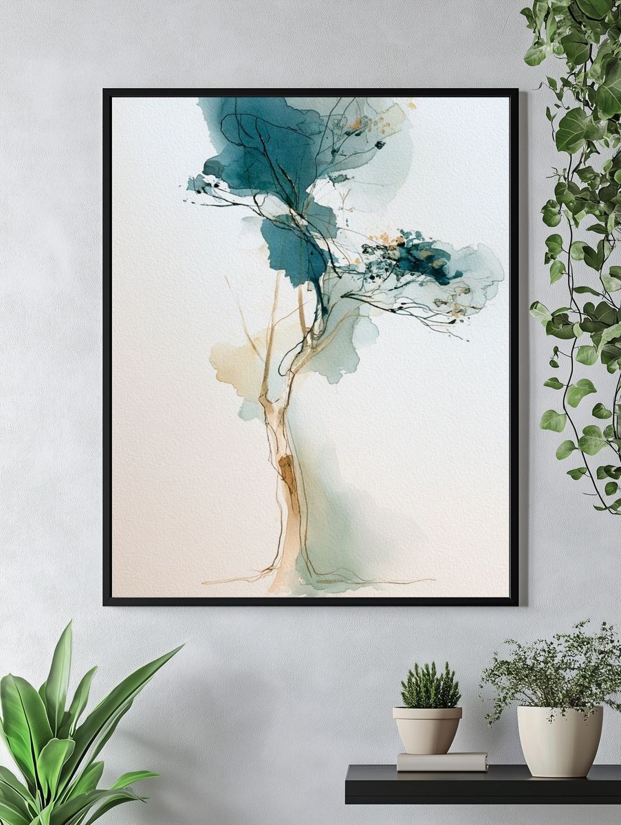 Abstract Tree Watercolor Print. — room view 4