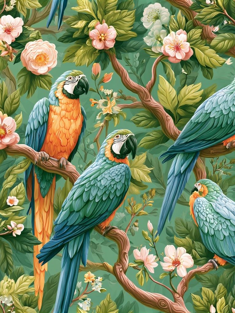 Tropical Parrots Botanical Poster. poster detail