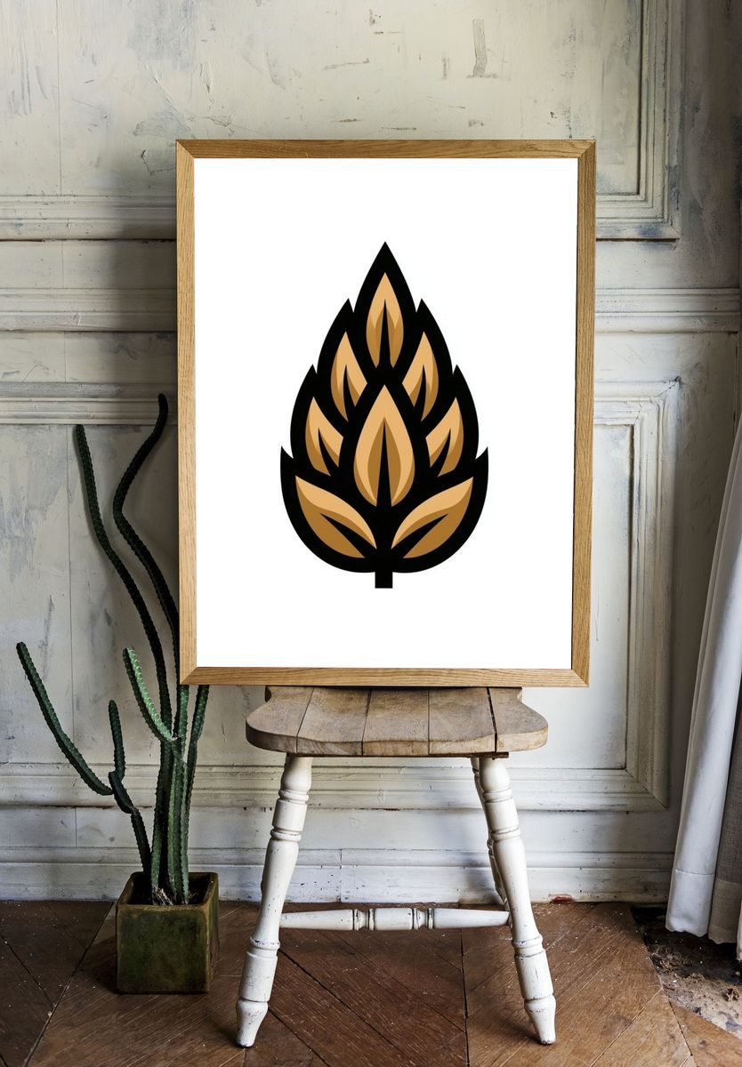 Golden Leaf Emblem Minimalist Poster. — room view 1