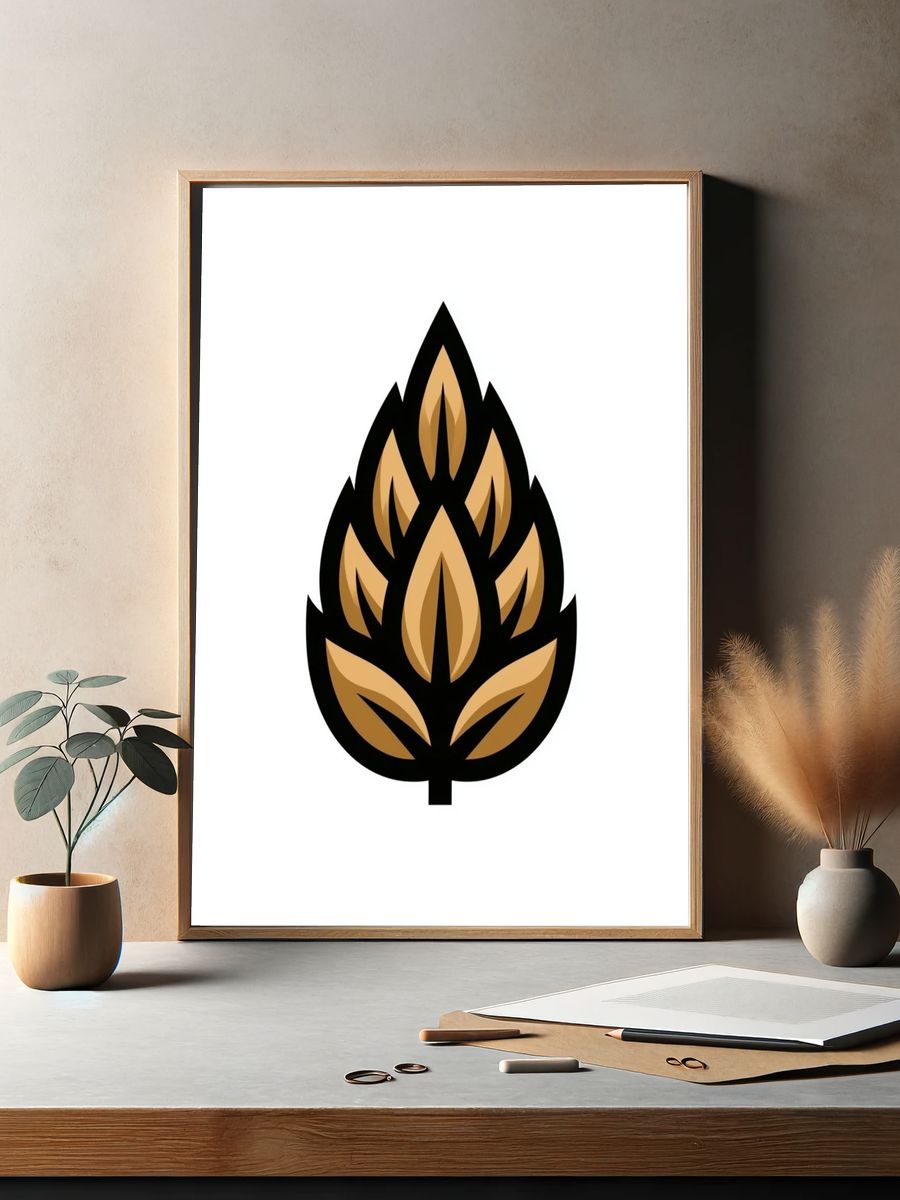Golden Leaf Emblem Minimalist Poster. — room view 2