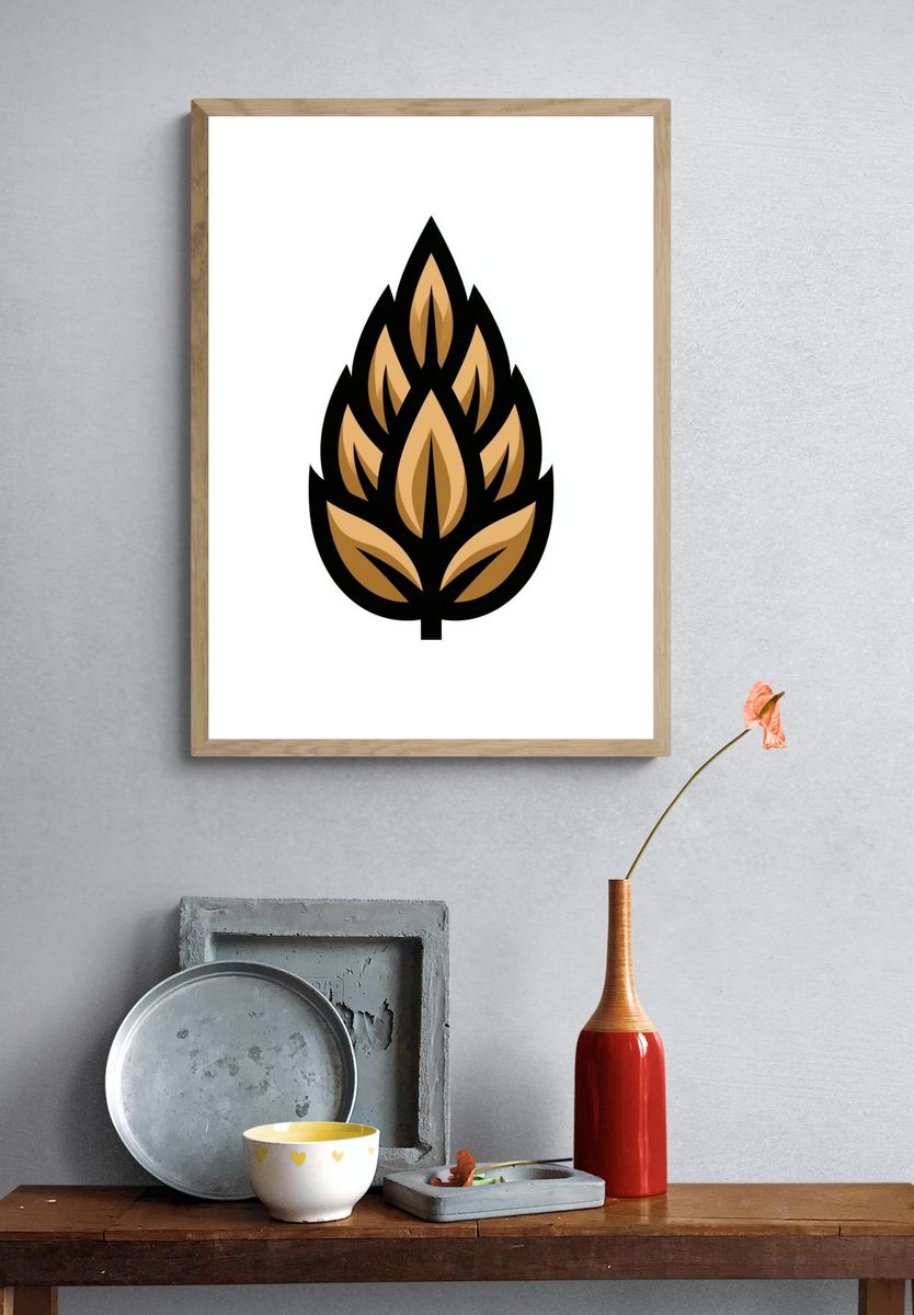 Golden Leaf Emblem Minimalist Poster. — room view 3