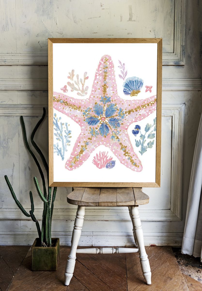 Pastel Starfish Watercolor Print. room preview