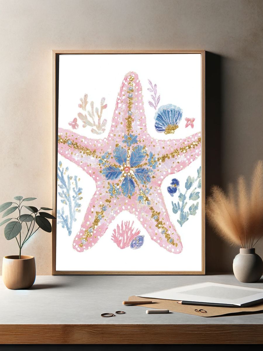 Pastel Starfish Watercolor Print. — room view 2