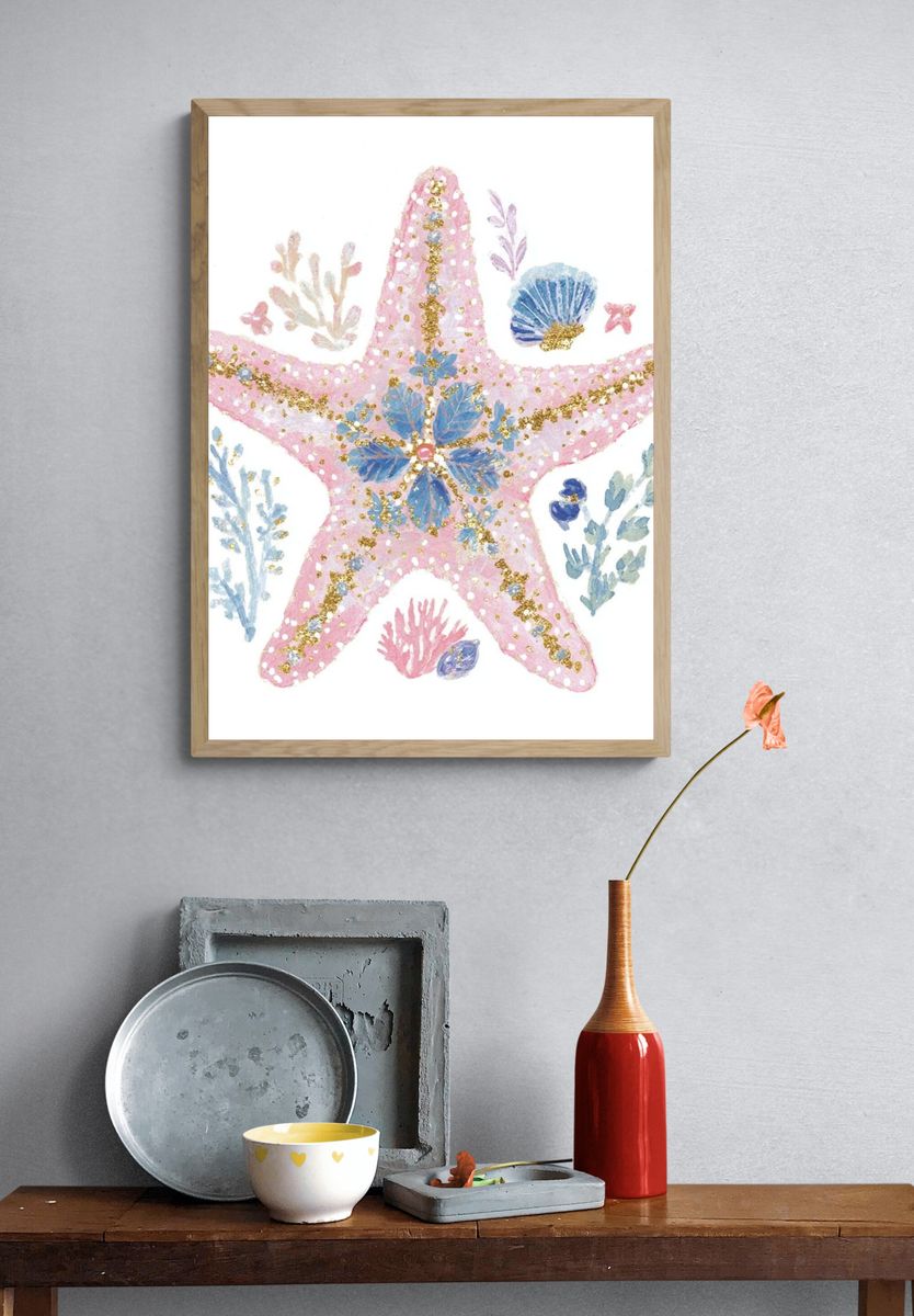 Pastel Starfish Watercolor Print. — room view 3