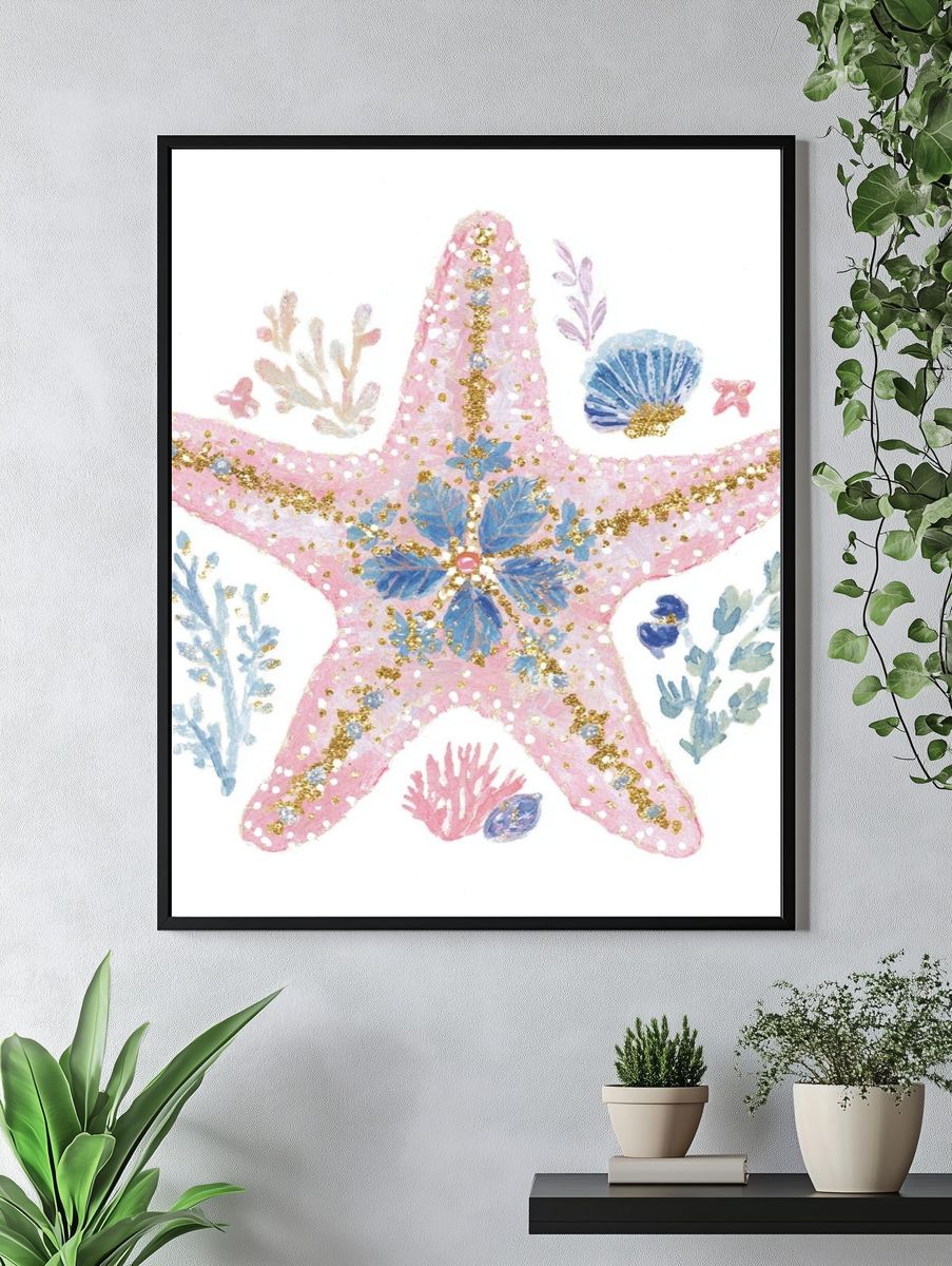 Pastel Starfish Watercolor Print. — room view 4