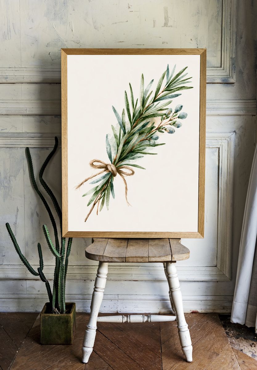 Eucalyptus Botanical Watercolor Poster. — room view 1