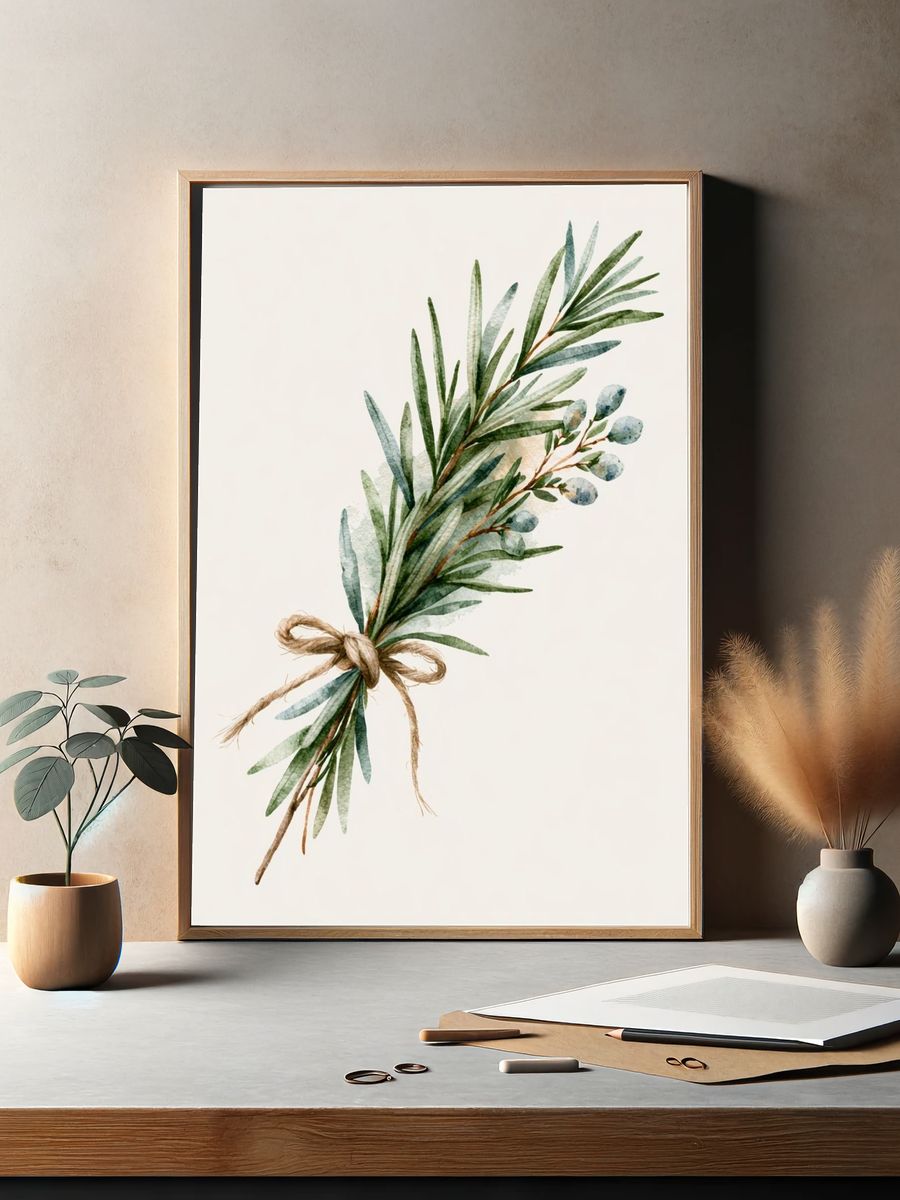Eucalyptus Botanical Watercolor Poster. — room view 2
