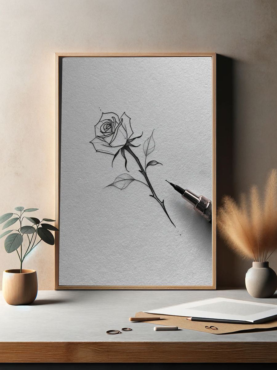 Minimal Rose Line Art Poster. — room view 2