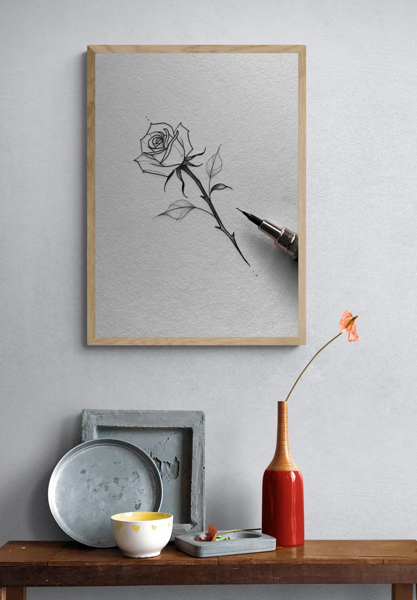Minimal Rose Line Art Poster. — room view 3