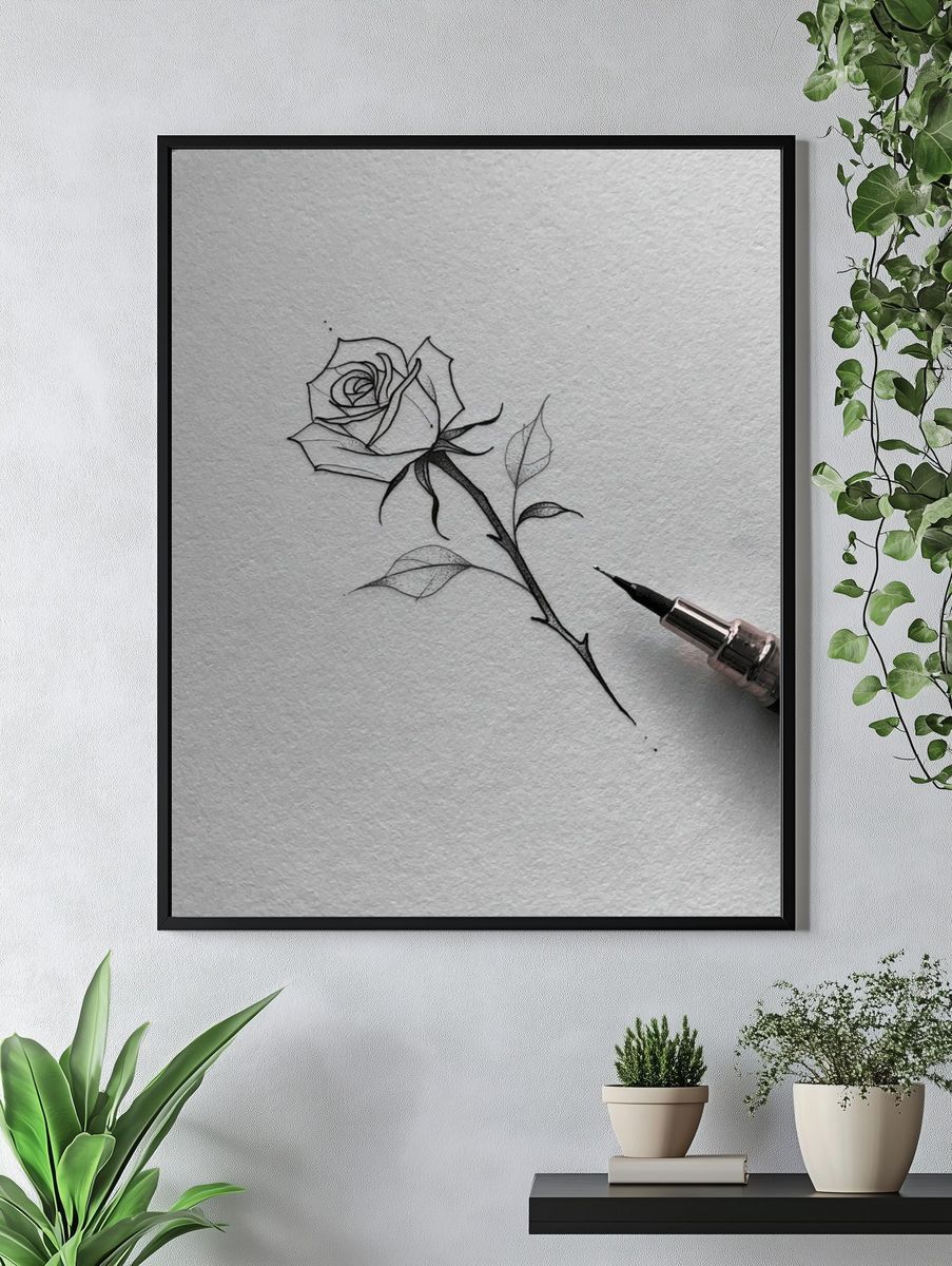 Minimal Rose Line Art Poster. — room view 4