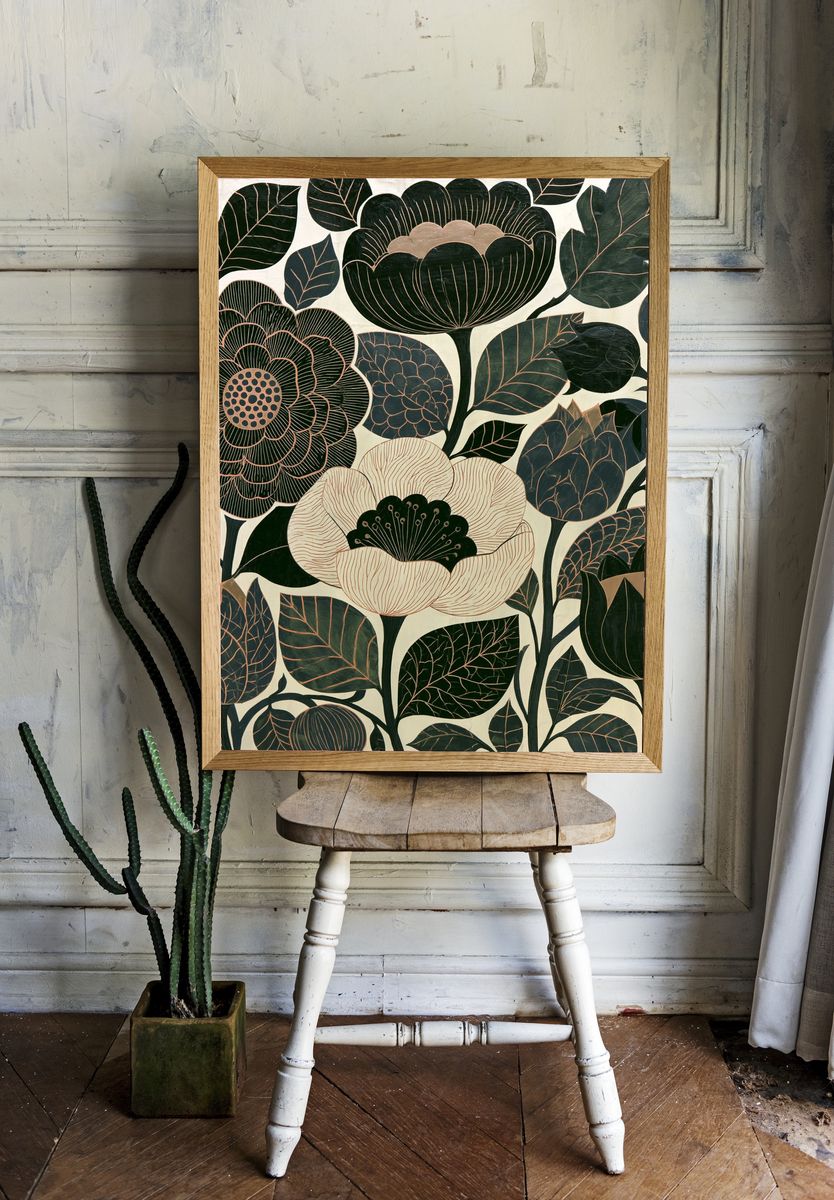 Dark Floral Botanical Poster. room preview