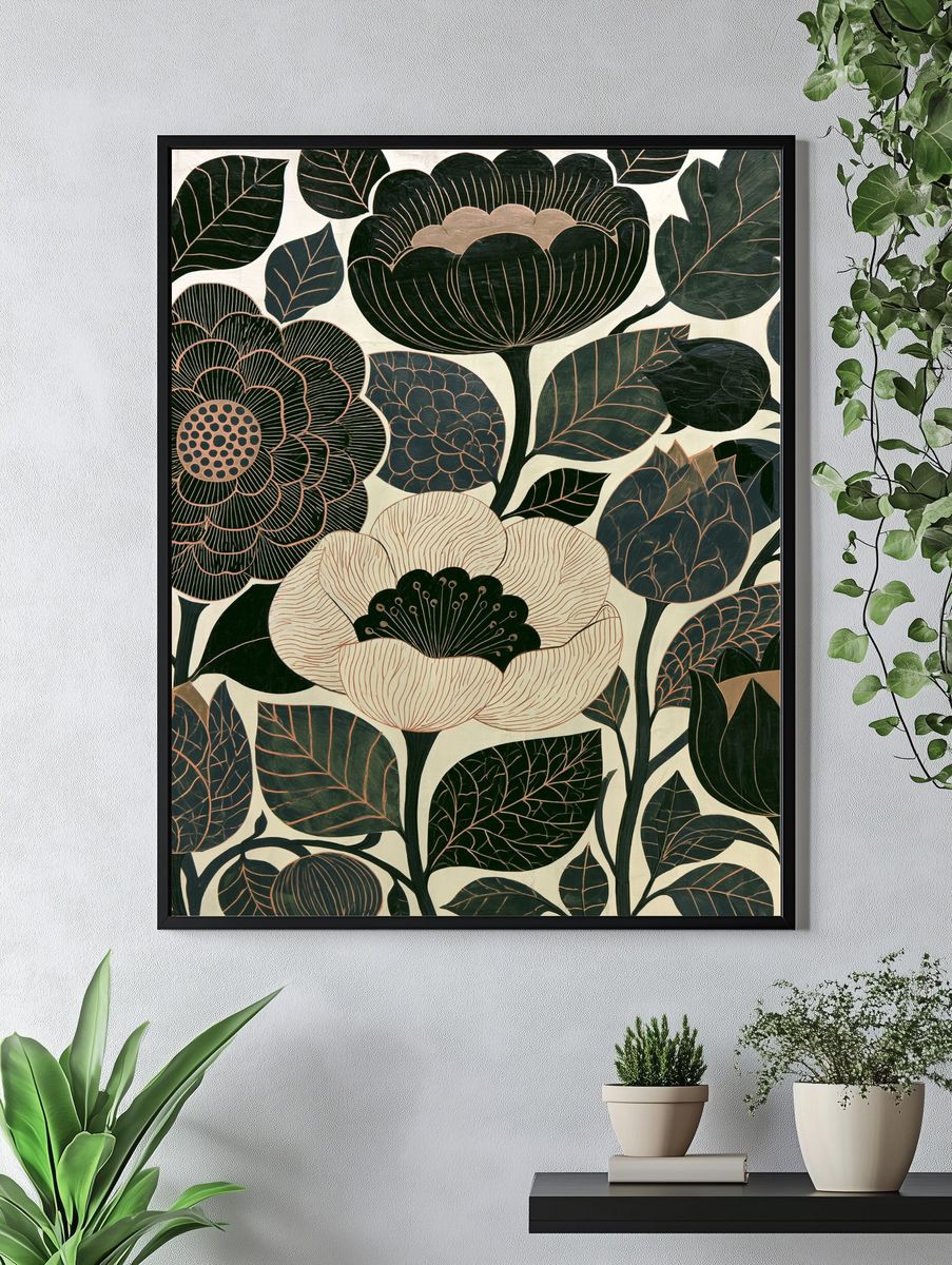 Dark Floral Botanical Poster. — room view 4