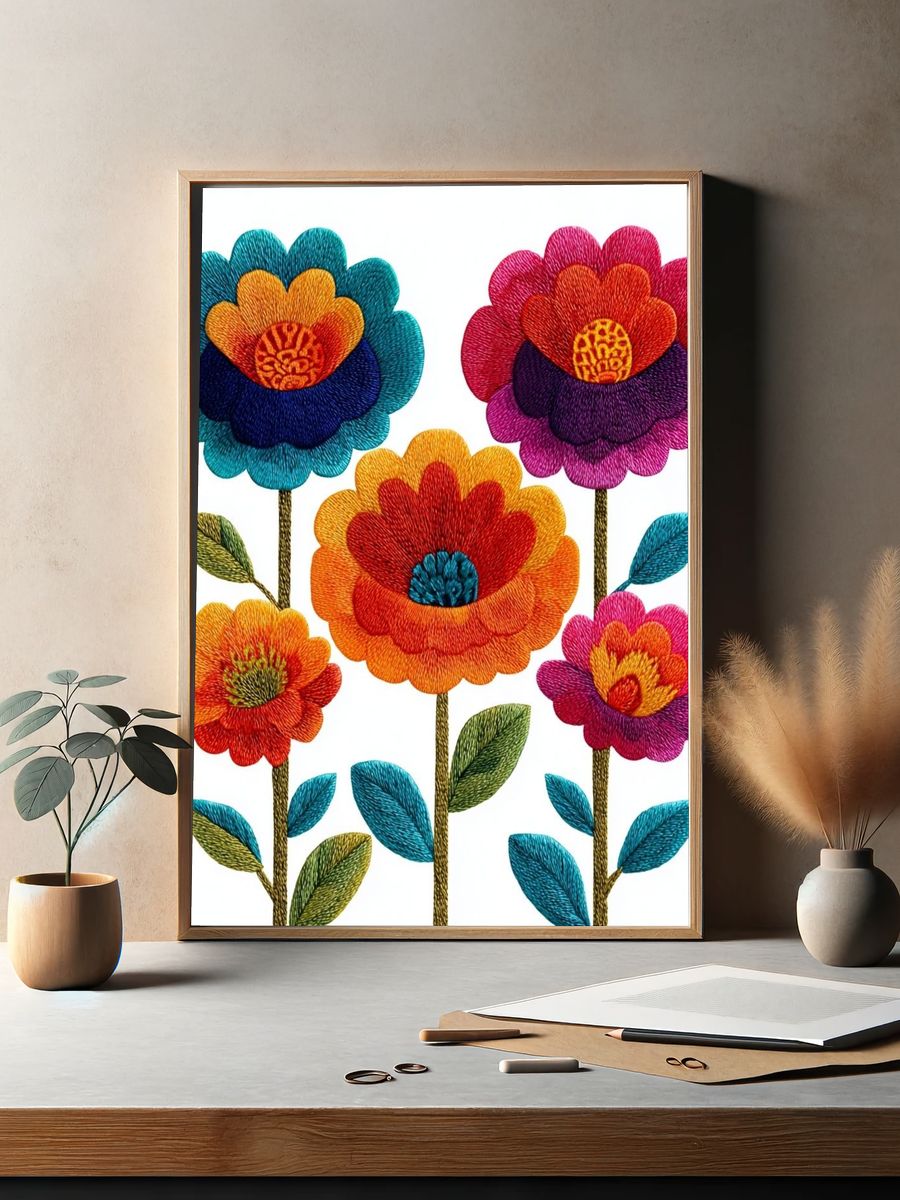 Embroidered Floral Bouquet Print. — room view 2
