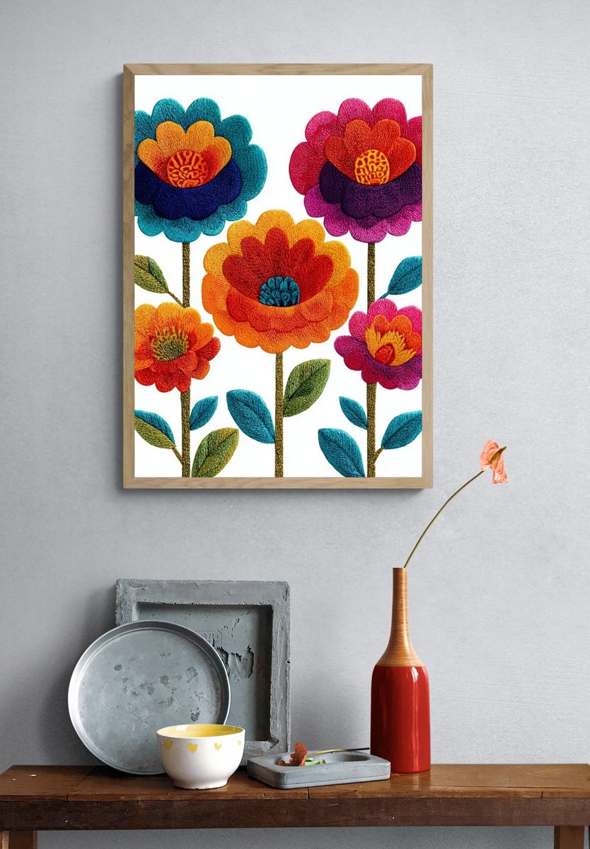 Embroidered Floral Bouquet Print. — room view 3