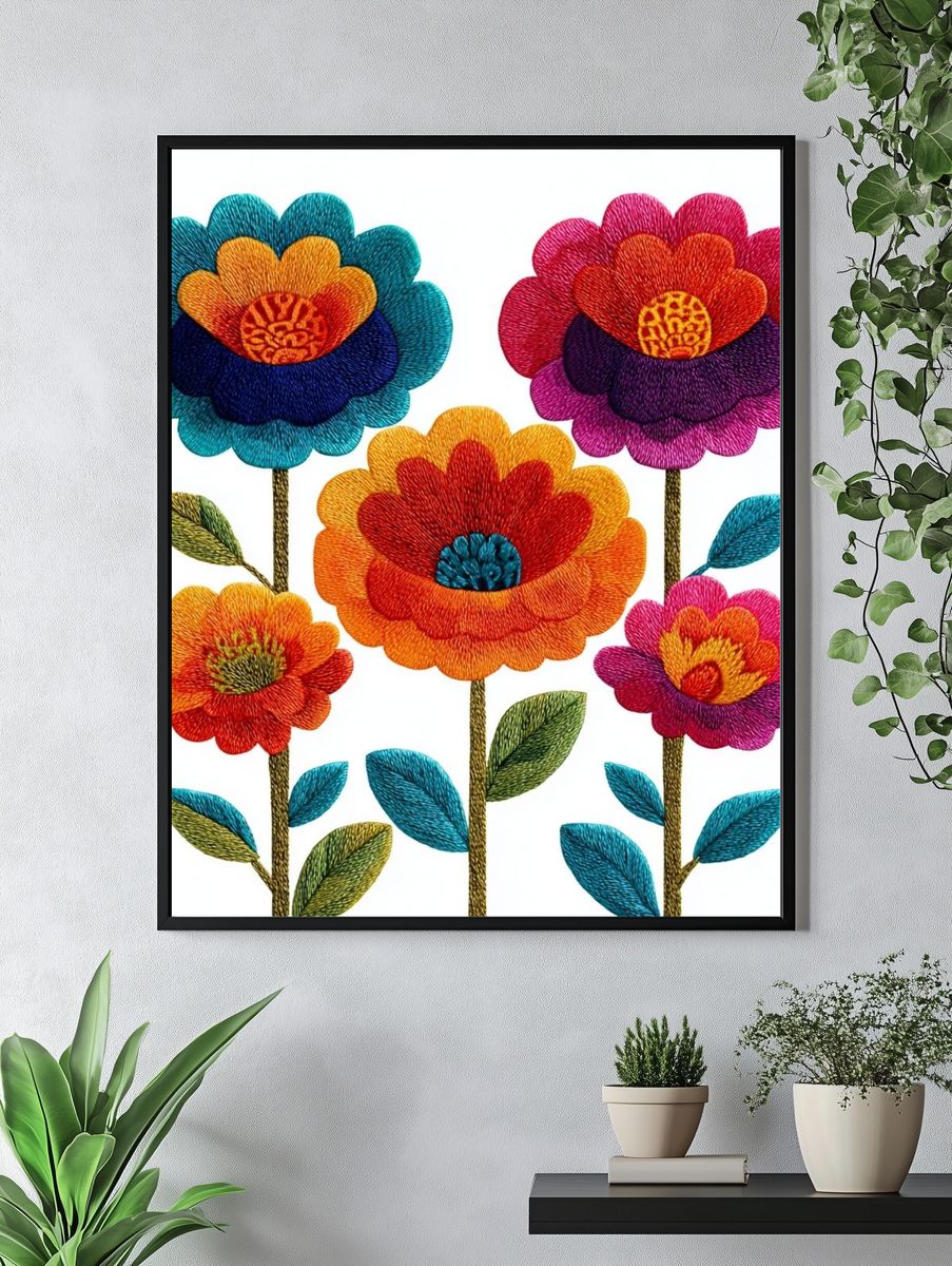 Embroidered Floral Bouquet Print. — room view 4