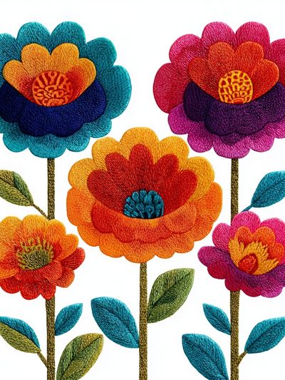 Embroidered Floral Bouquet Print.