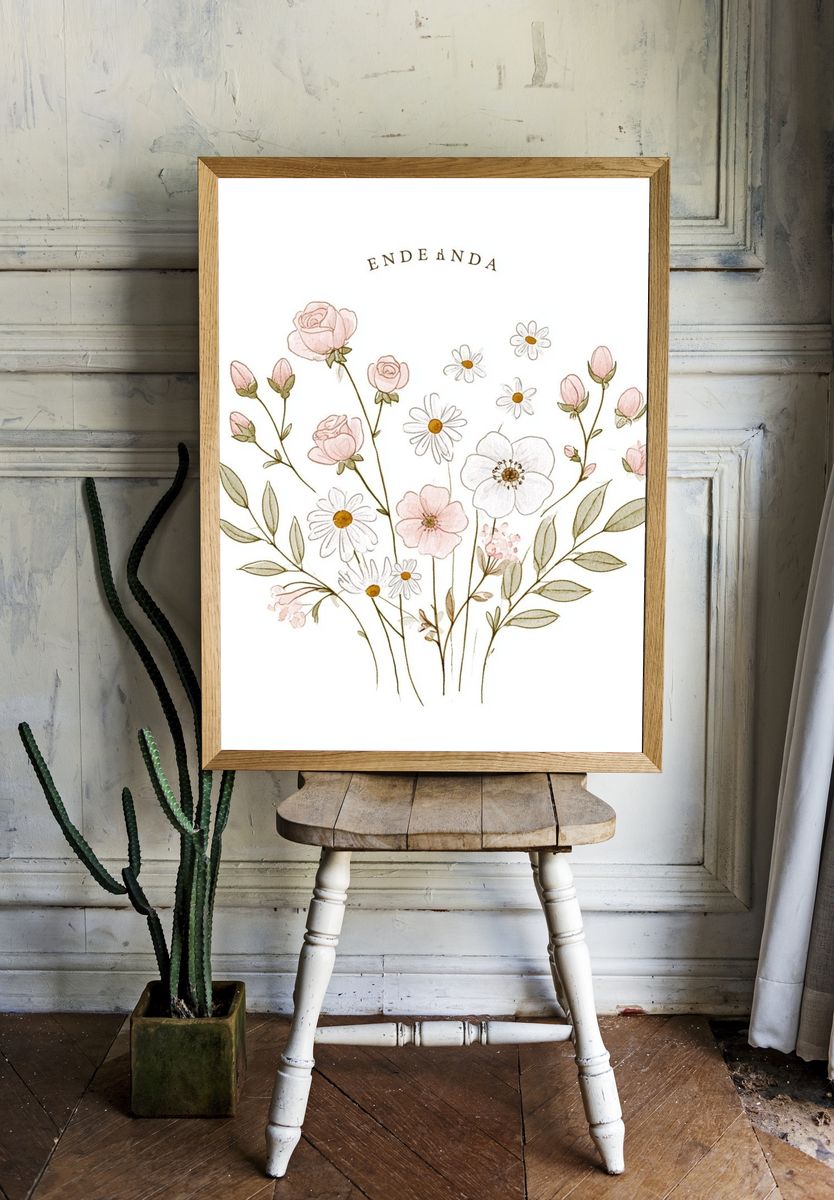 Endenda Floral Watercolor Print. room preview
