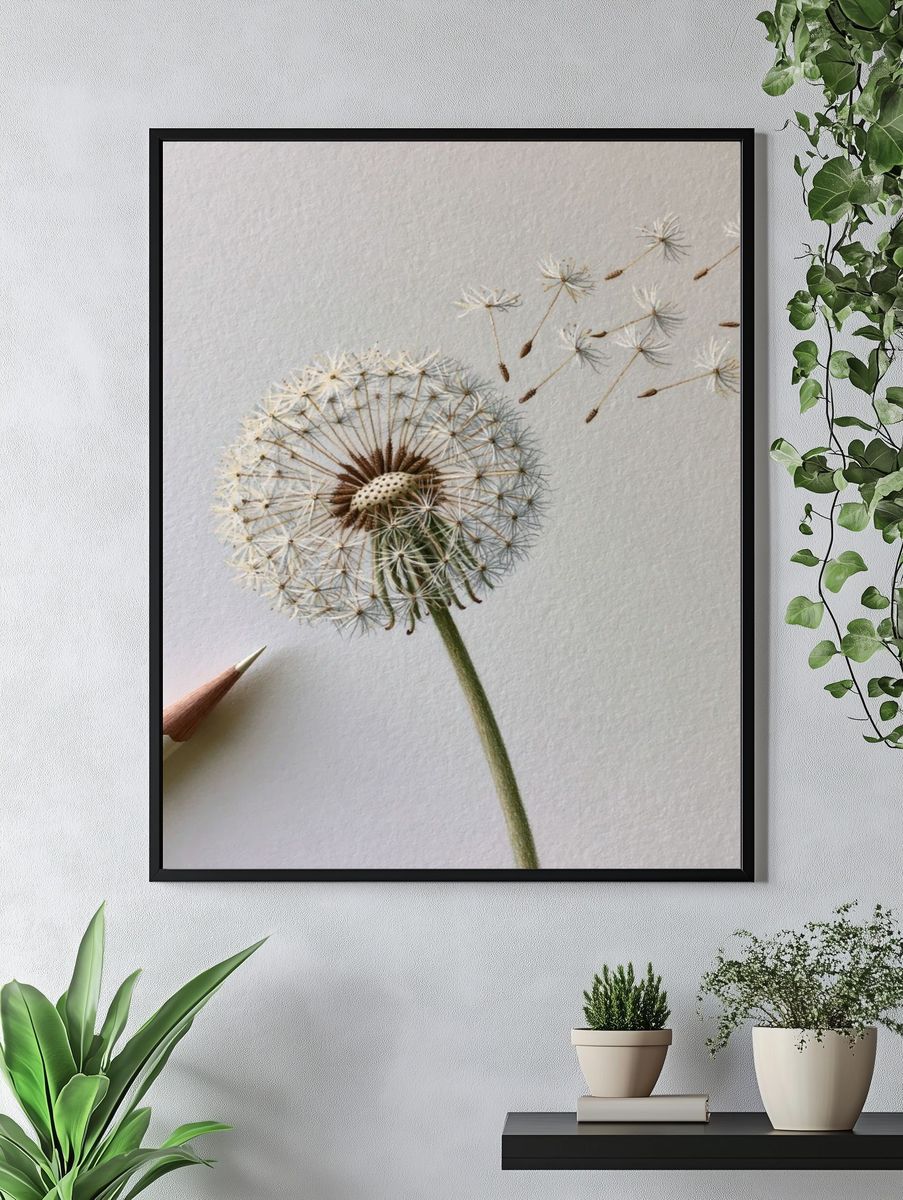Dandelion Seed Drift Botanical Print. — room view 4