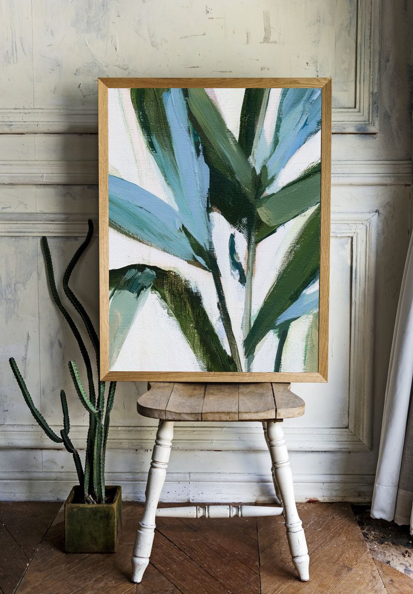 Blue Green Palm Leaves Poster. room preview