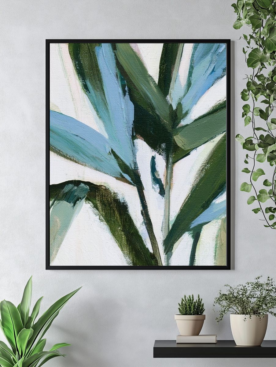 Blue Green Palm Leaves Poster. — room view 4