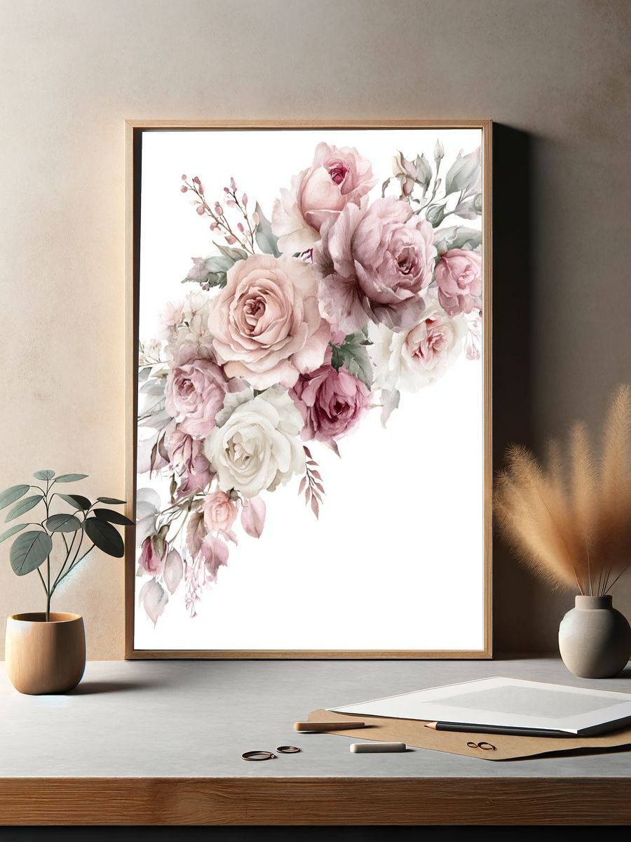 Blush Rose Bouquet Watercolor Print. — room view 2
