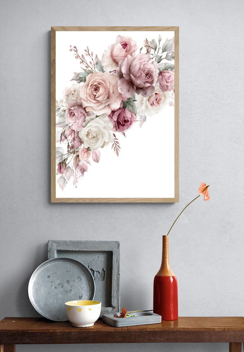 Blush Rose Bouquet Watercolor Print. — room view 3