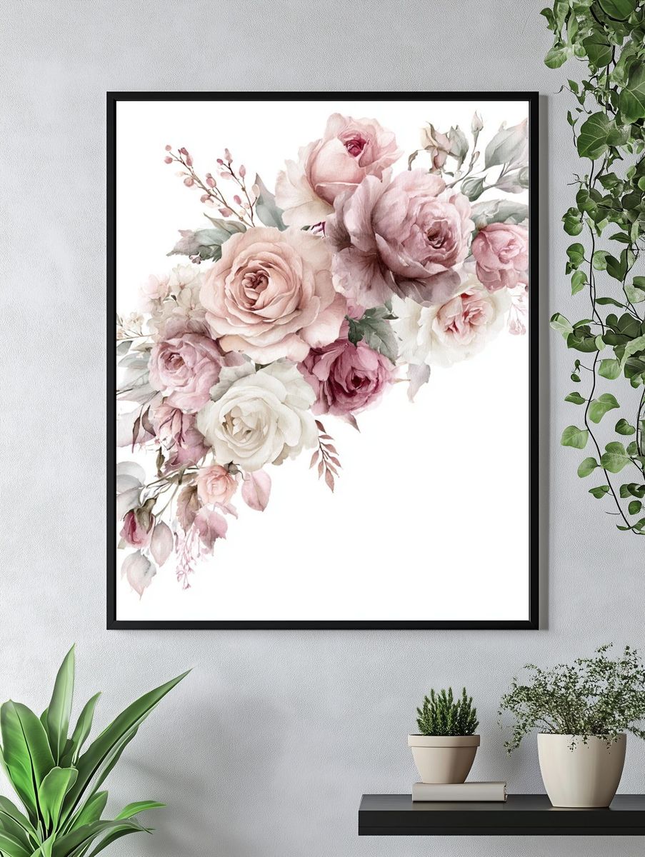 Blush Rose Bouquet Watercolor Print. — room view 4