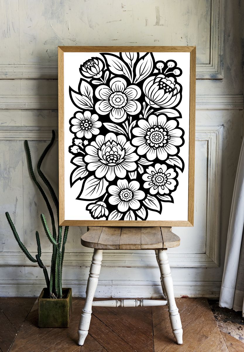Floral Bouquet Line Art Poster. — room view 1