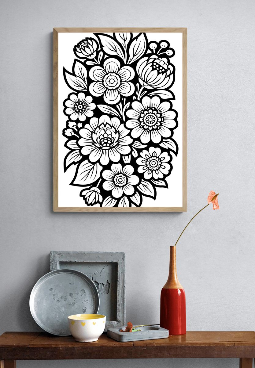 Floral Bouquet Line Art Poster. — room view 3