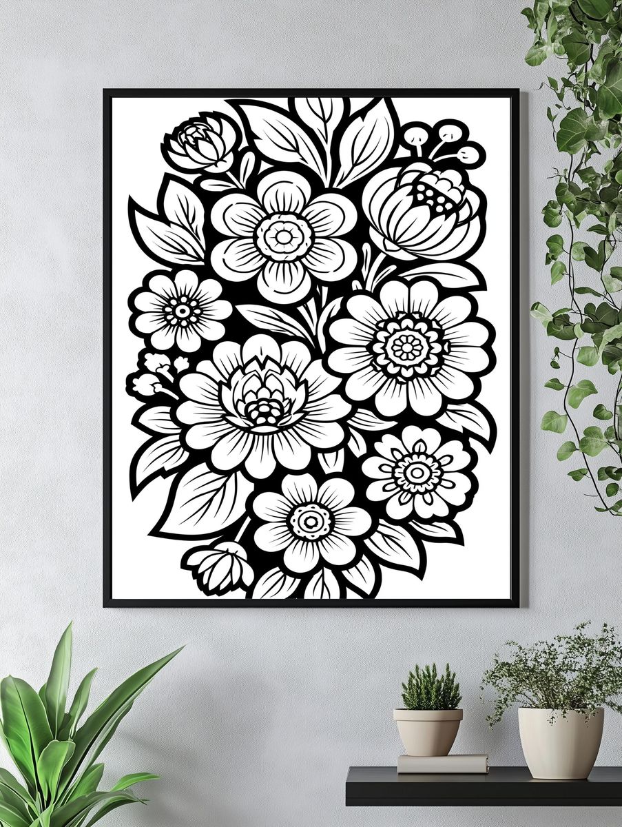 Floral Bouquet Line Art Poster. — room view 4