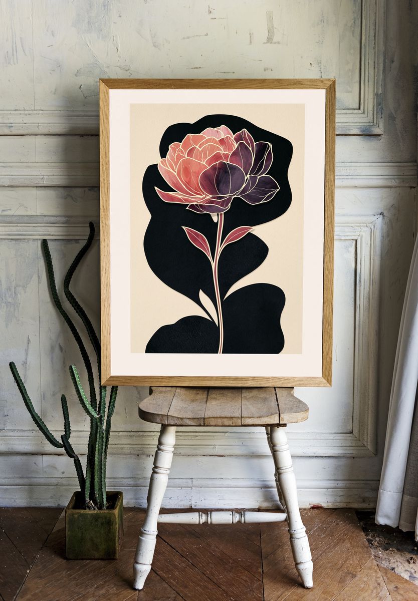 Abstract Peony Botanical Print. room preview