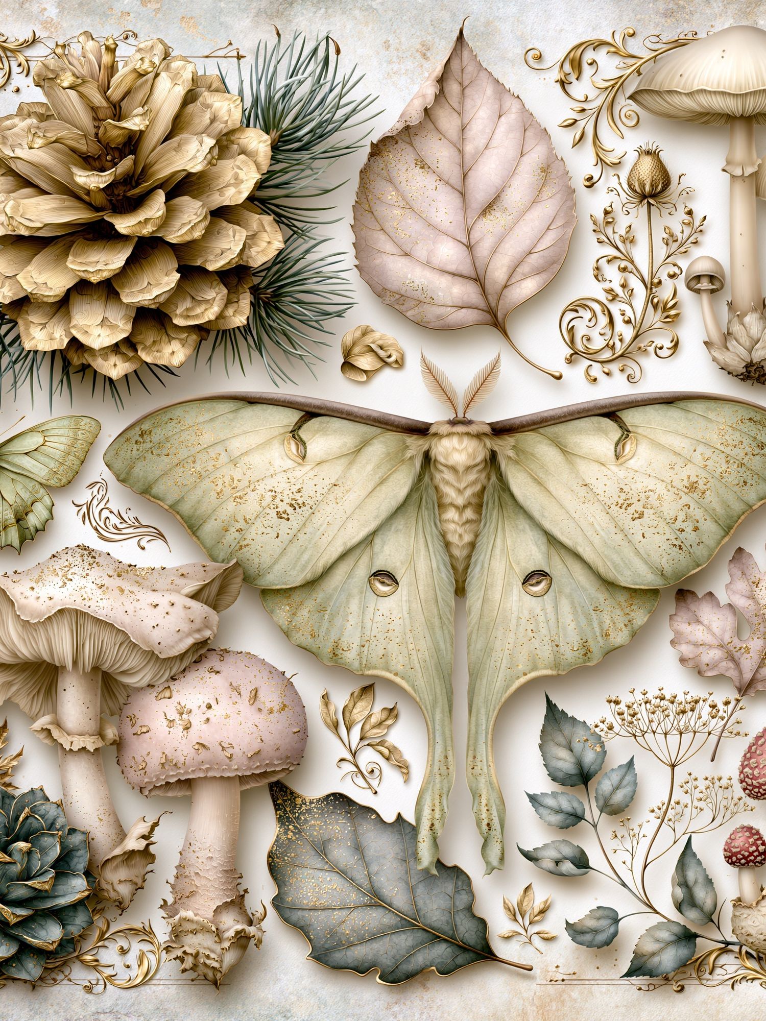 Botanical Moth and Mushroom Print. poster — botanical art