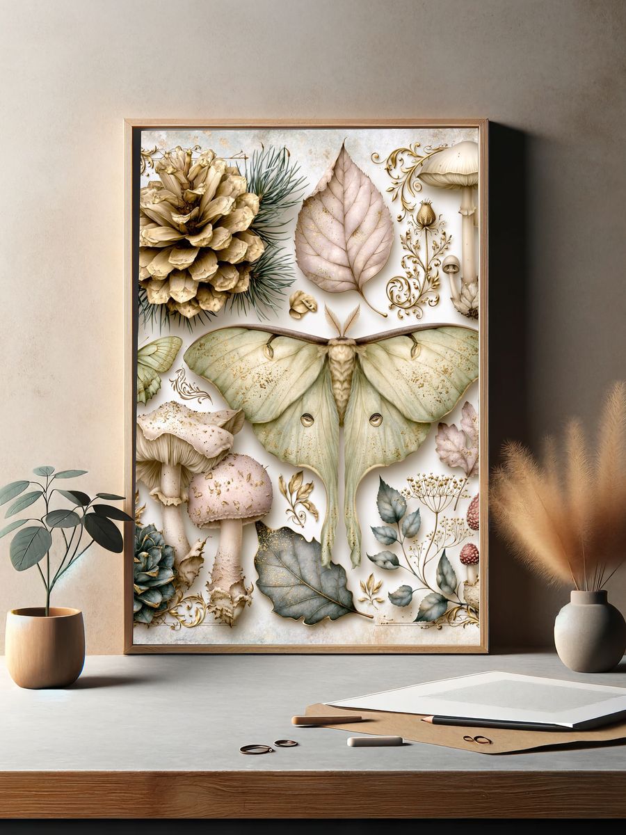 Botanical Moth and Mushroom Print. — room view 2