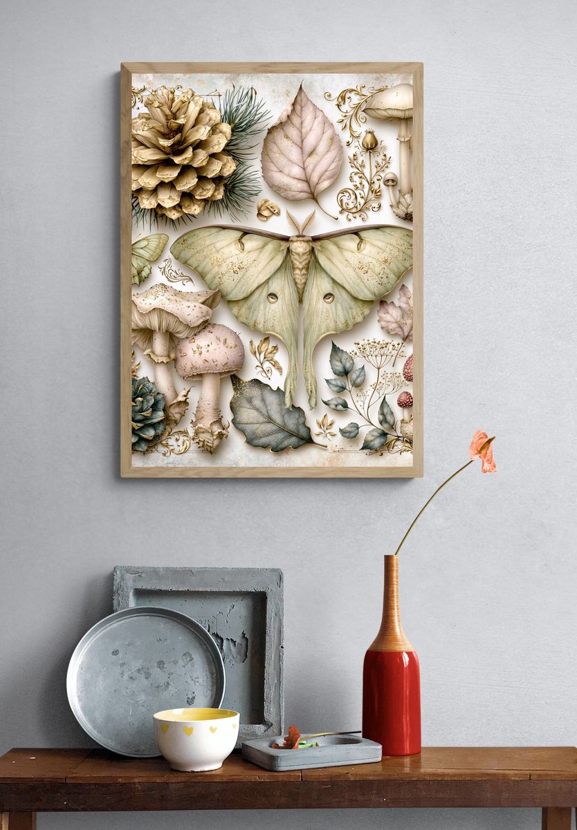 Botanical Moth and Mushroom Print. — room view 3