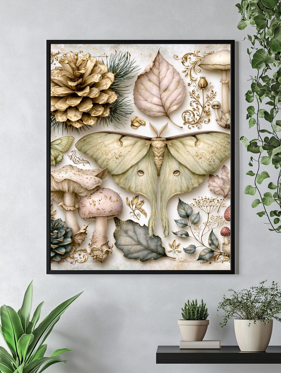Botanical Moth and Mushroom Print. — room view 4