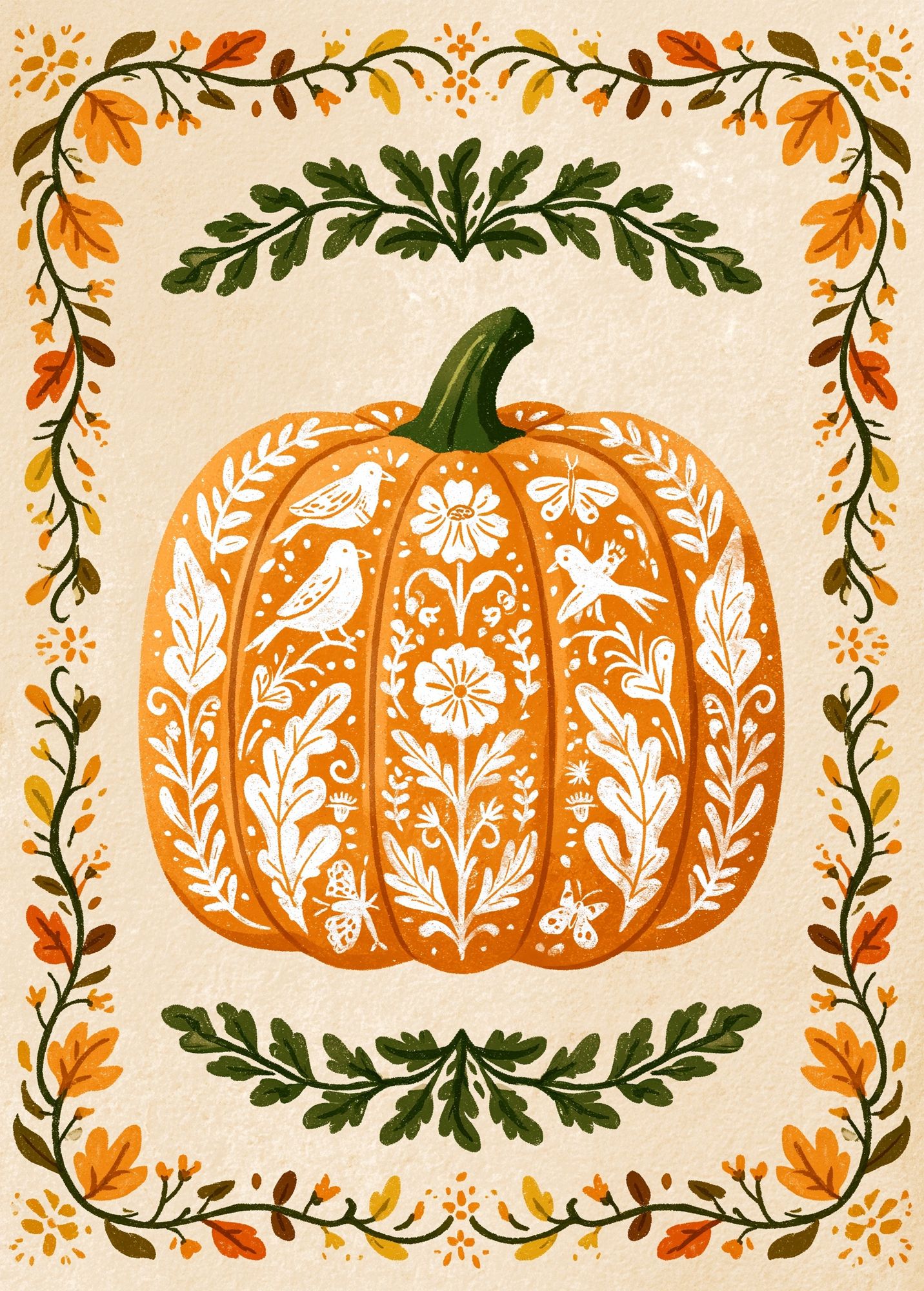 Autumn Pumpkin Botanical Print. poster — botanical art