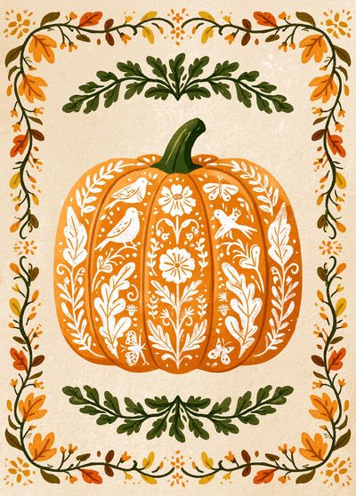 Autumn Pumpkin Botanical Print.