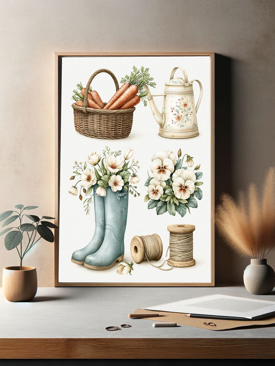 Vintage Garden Tools Botanical Print. — room view 2