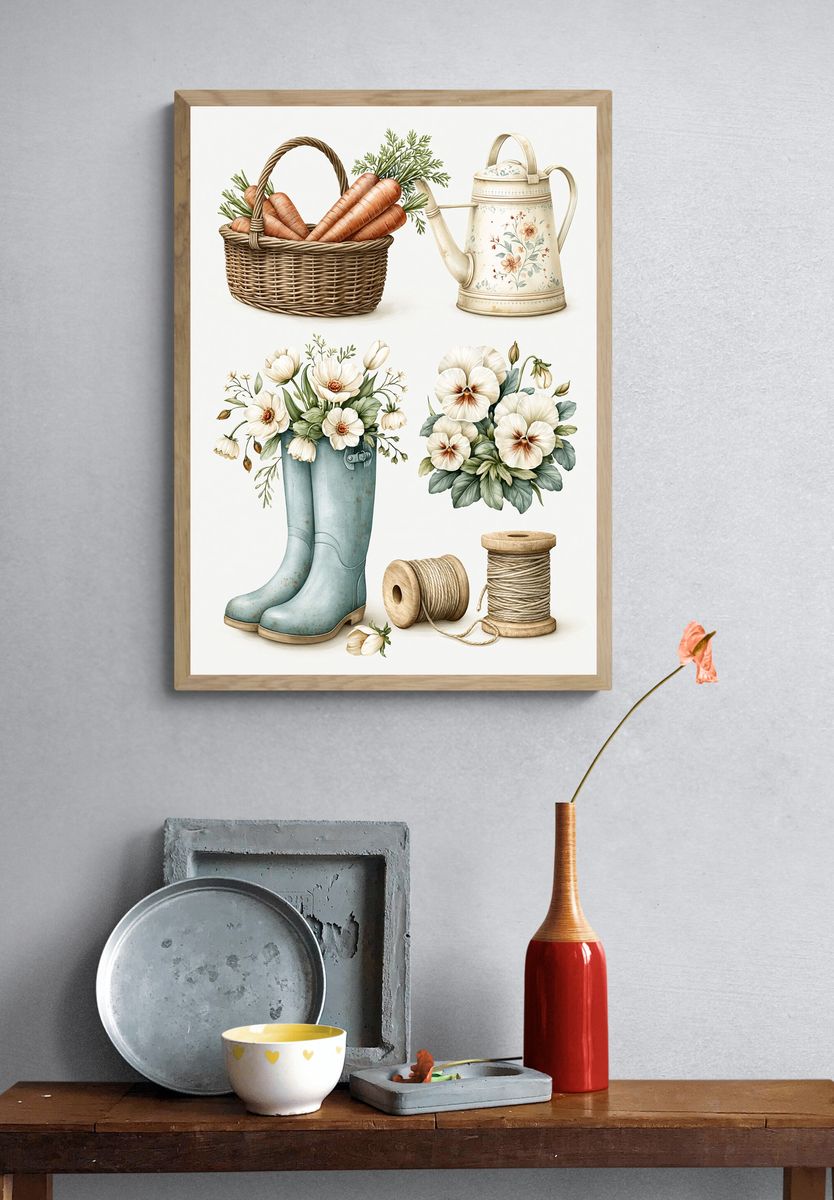 Vintage Garden Tools Botanical Print. — room view 3