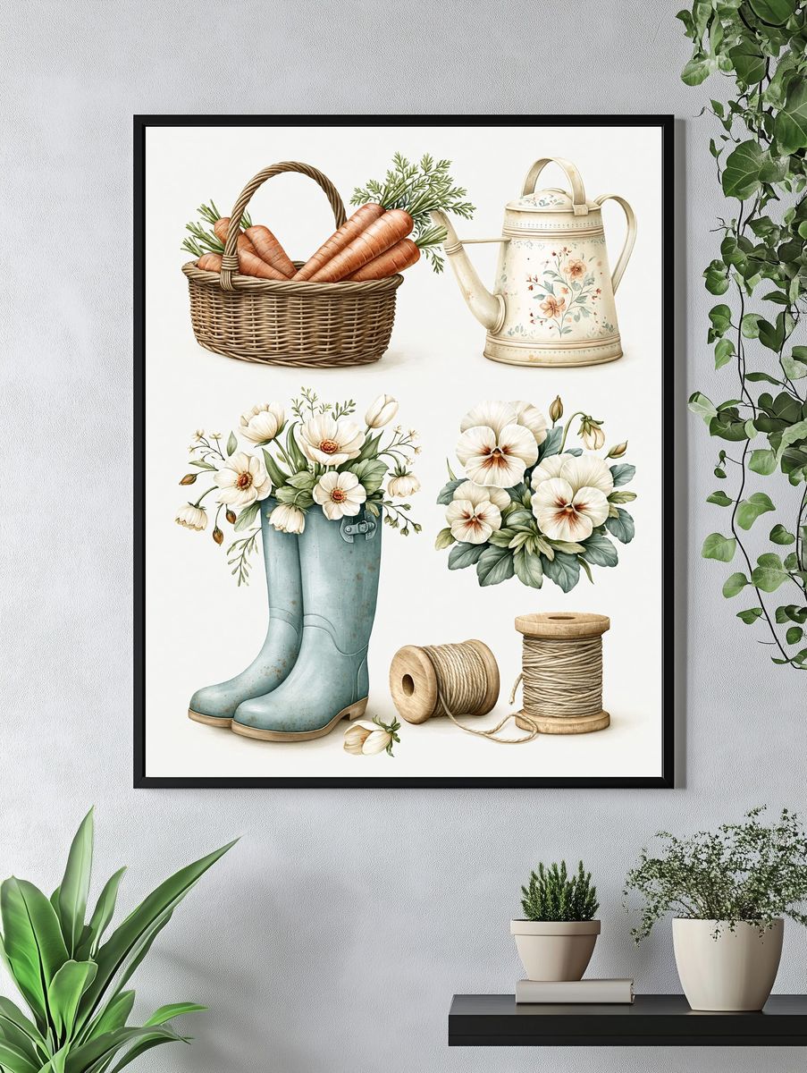 Vintage Garden Tools Botanical Print. — room view 4