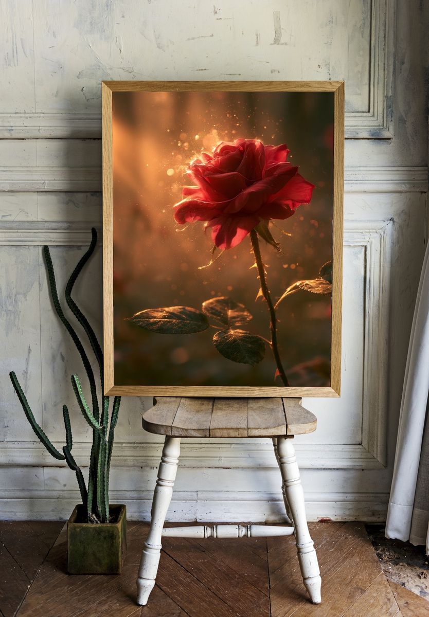 Golden Rose Bloom Poster. room preview