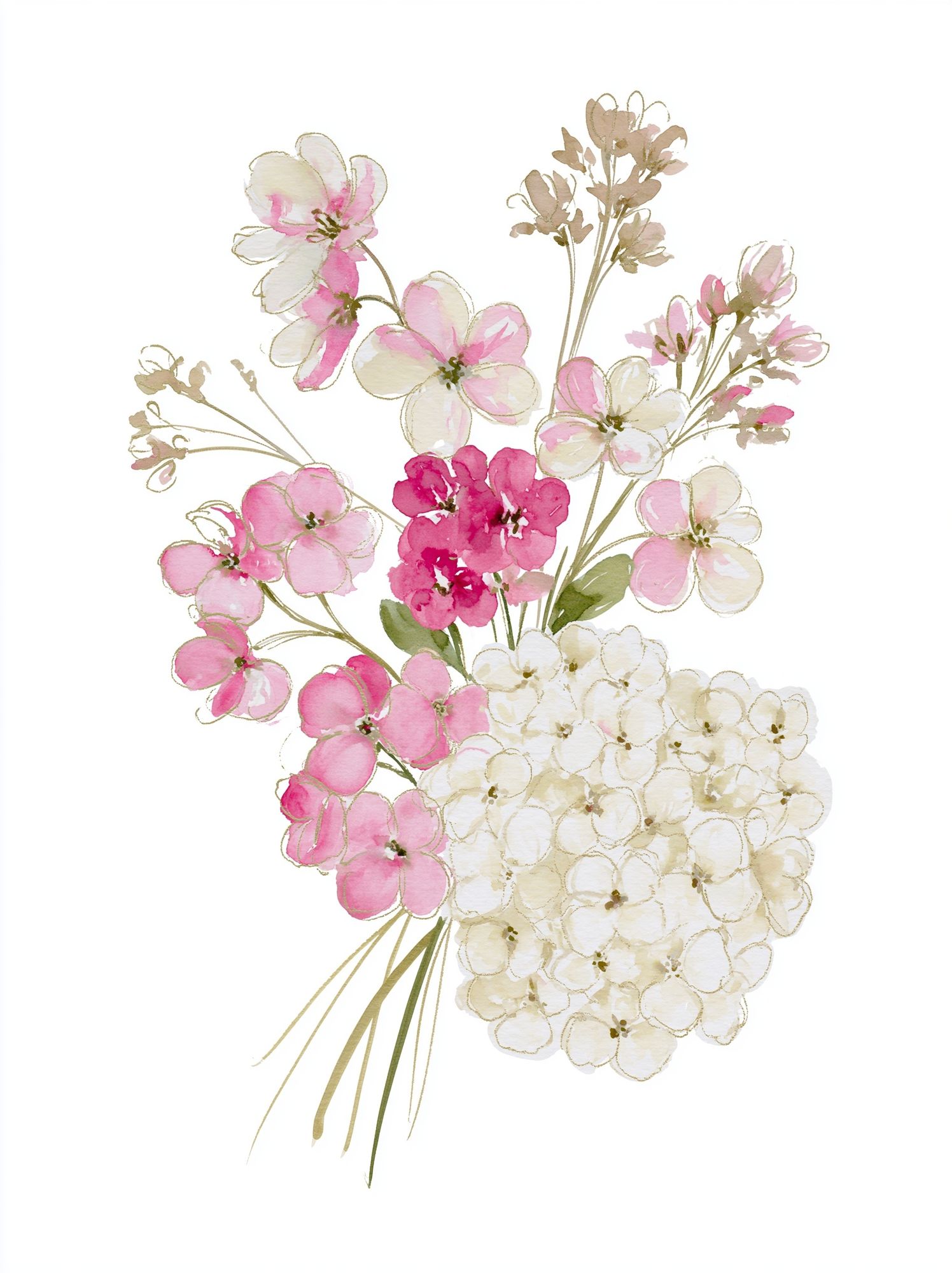 Pink Blossom Bouquet Watercolor Print. poster — botanical art
