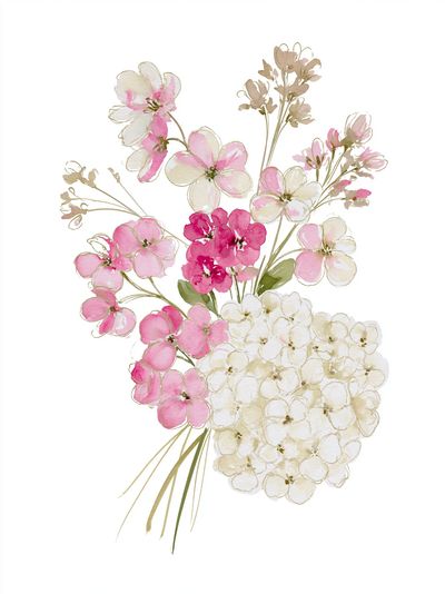 Pink Blossom Bouquet Watercolor Print.