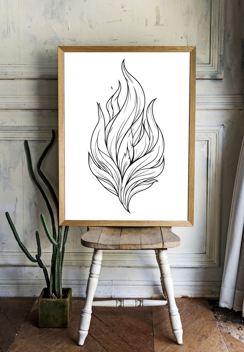 Flame Leaf Line Art Poster. room preview