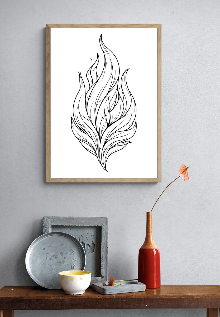 Flame Leaf Line Art Poster. — room view 3