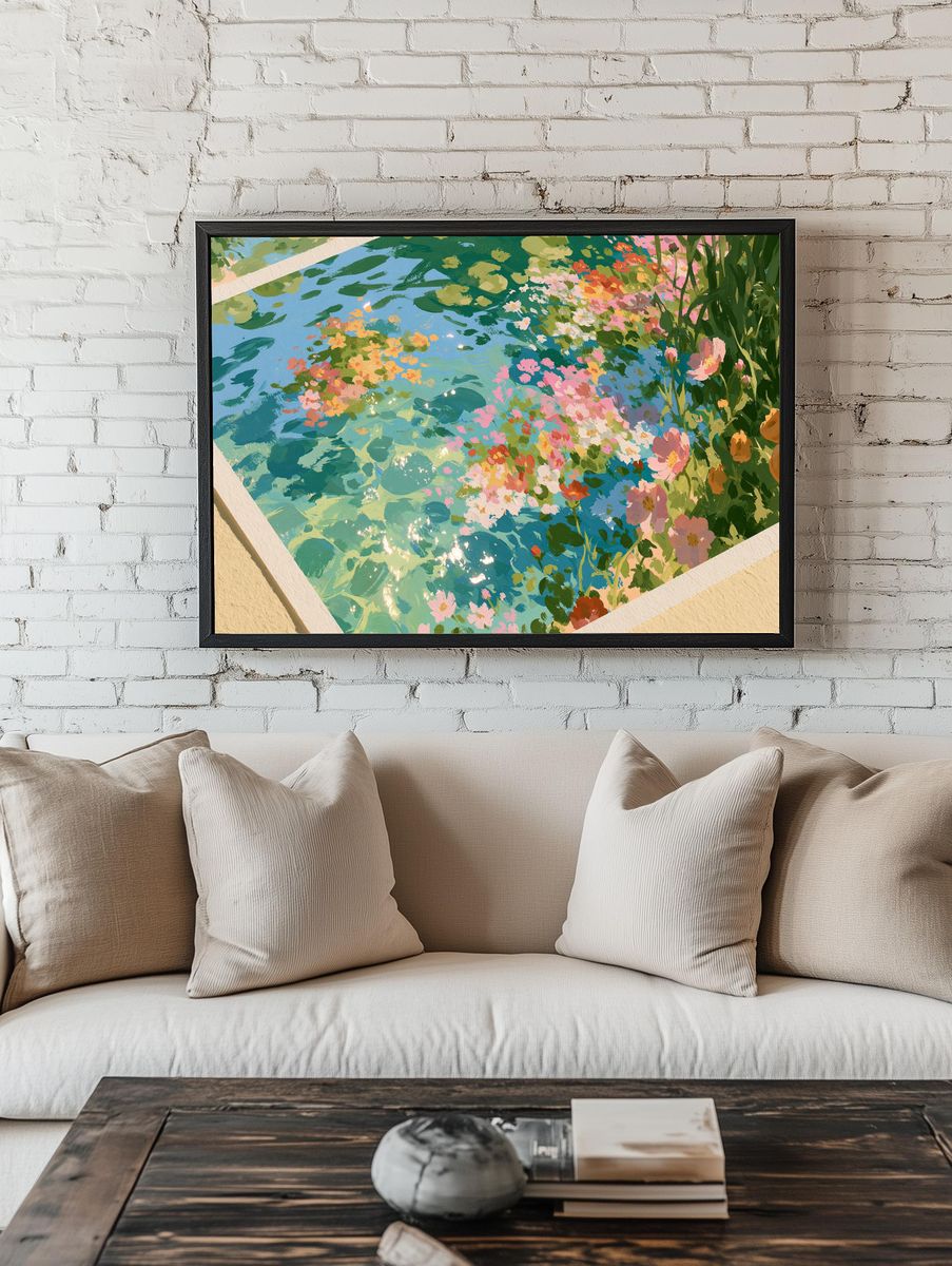 Floral Pool Reflection Illustration Poster. room preview